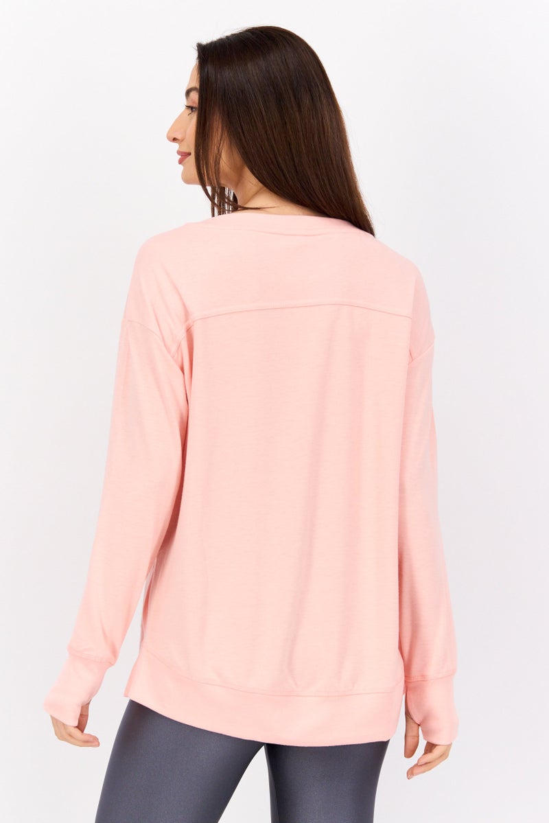 Jones New York سويت شيرت رياضي نسائي بقصة دائرية، بأكمام طويلة، مناسب للخارج، وردي - Image 4